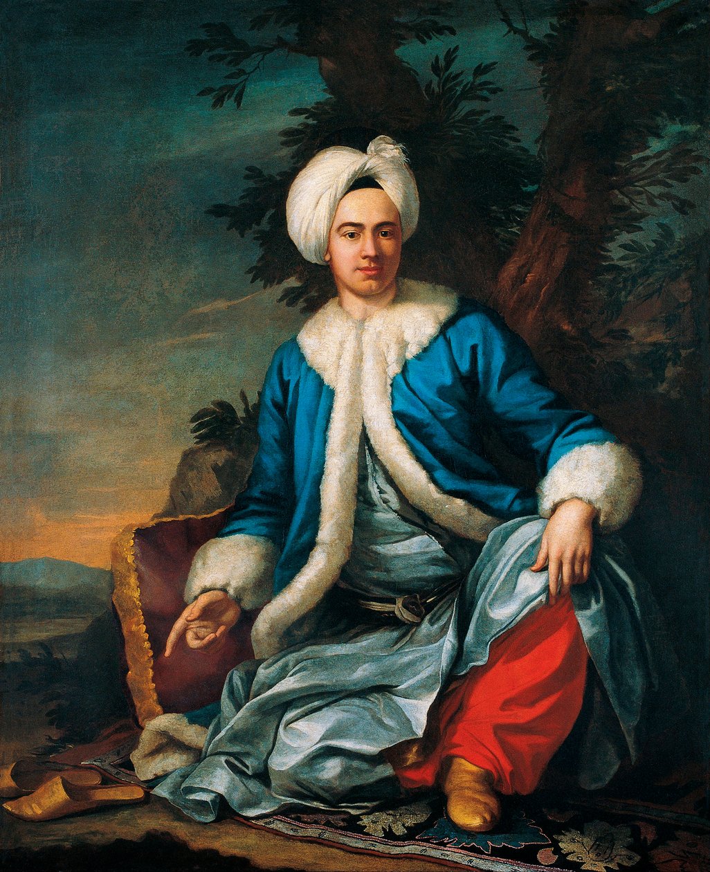 Muotokuva eurooppalaisesta turkkilaisasuisessa - Antoine de Favray (1706-1791) maalaus, öljy kankaalle (146x119 cm), 1700-luvun toinen puoli, ranskalainen taide - Pera Museum, Istanbul (Turkki) tekijältä Antoine Favray