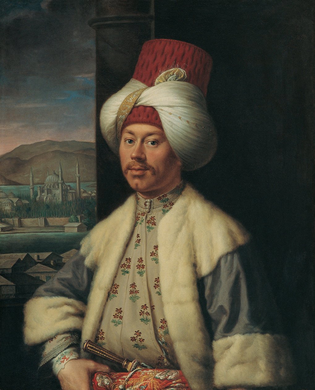 Muotokuva eurooppalaisesta turkkilaisasuisessa - Antoine de Favrayn (1706-1791) maalaus, öljy kankaalle (84x68 cm), 1700-luvun toinen puoli - (Eurooppalaisen muotokuva turkkilaispuvussa, öljy kankaalle, A. de Favray tekijältä Antoine Favray