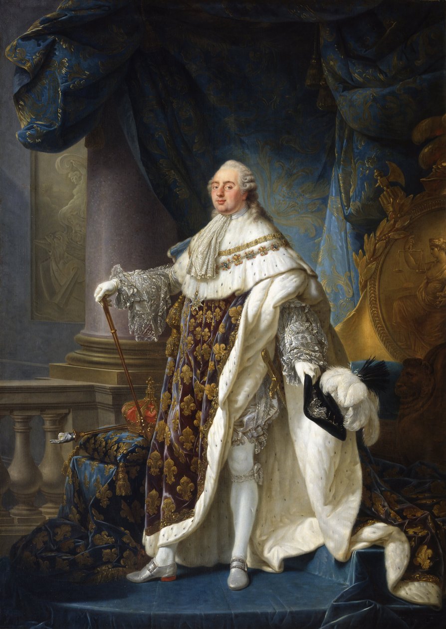 ranska: Louis XVI, roi de France et de Navarre, revêtu du grand costume royal en 1779 Louis XVI, Ranskan ja Navarran kuningas, päällään suuri kuninkaallinen puku vuonna 1779. tekijältä Antoine François Callet