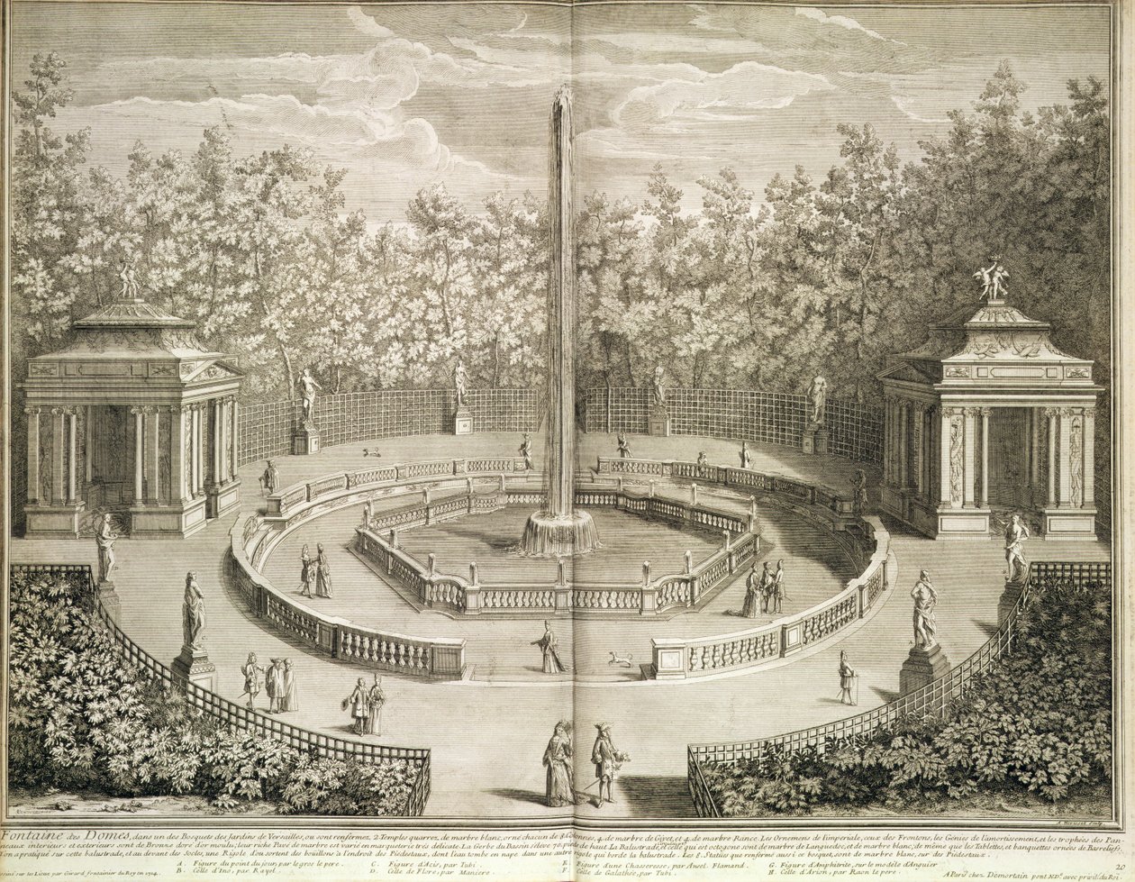 Fountain of the Domes, Versailles, n.1715 (etsaus) tekijältä Antoine Herriset