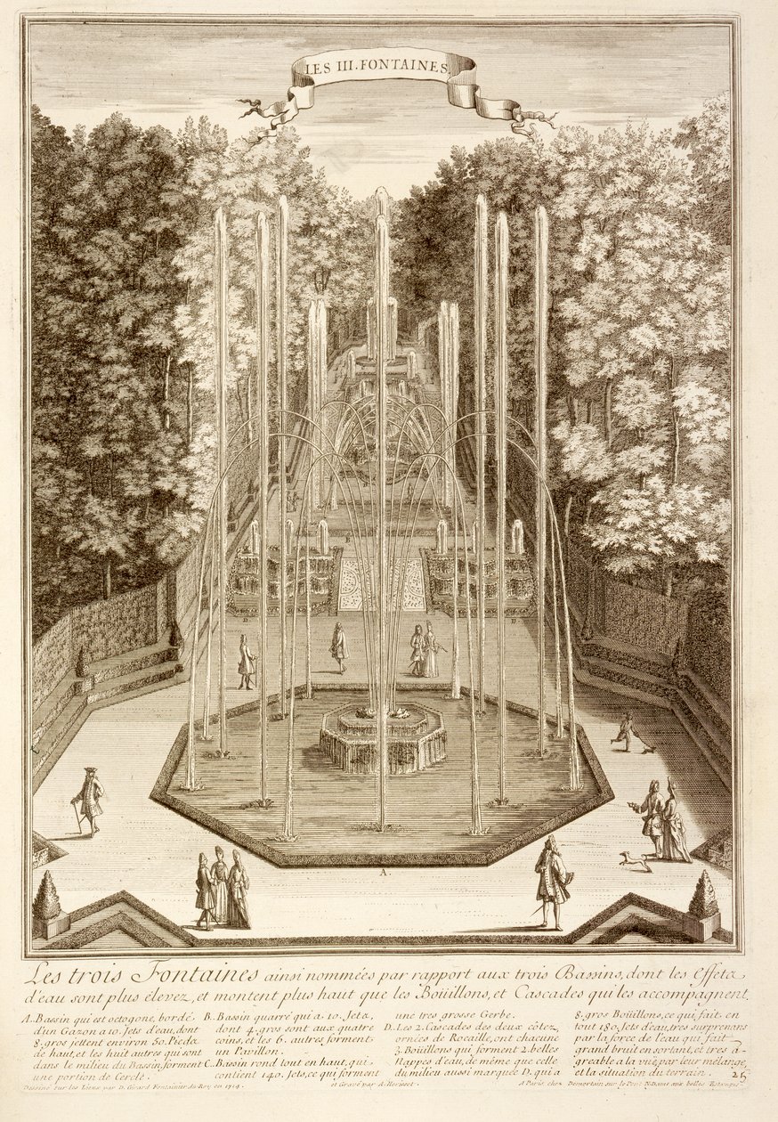 Kolme suihkulähdettä, Versailles, 1714 tekijältä Antoine Herriset