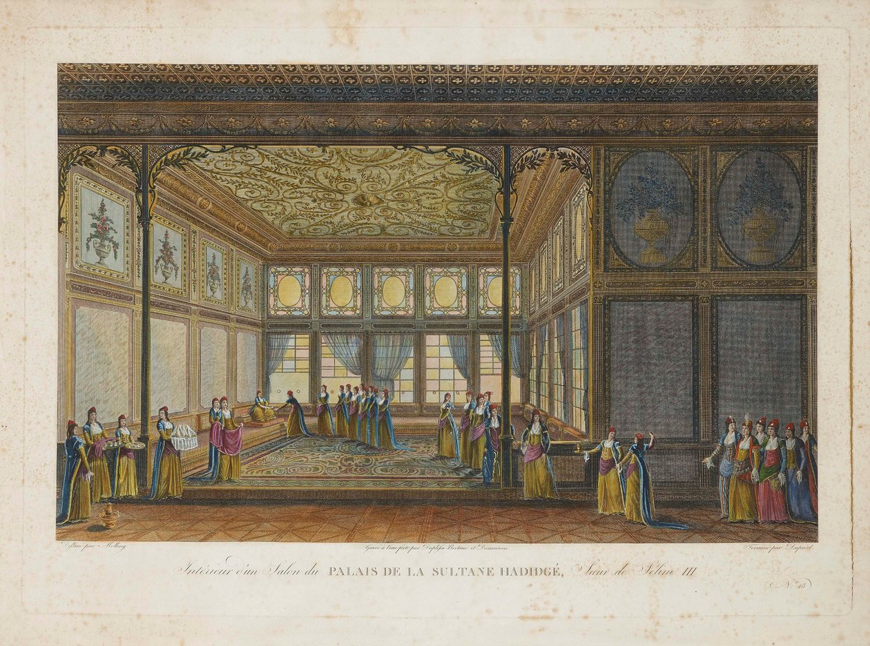 Sisustus prinsessa Hatice Sultanin palatsissa, sulttaani Selim III:n sisarpuoli, n. 1810. tekijältä Antoine Ignace Melling