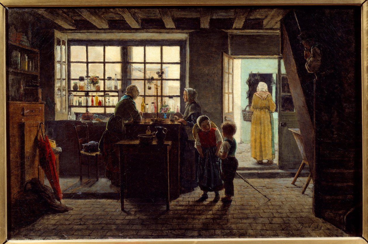 Liikkeen sisustus Antoine Jean Bailin (1830-1918) maalaus 1859 Lyon, Musee des Beaux Arts tekijältä Antoine Jean Bail
