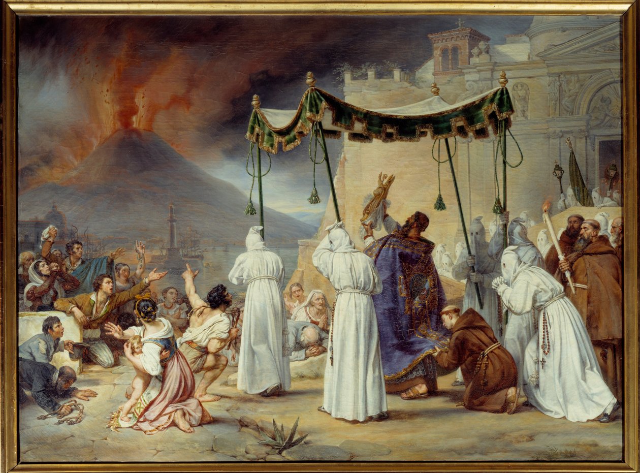 Kulkue Pyhästä tammikuusta Napoliin Vesuvion purkauksen aikana (Vesuvio) Perinteinen napoletilainen juhla San Gennarossa tulivuoren purkauksen aikana. Antoine Thomasin (1791-1834) maalaus 1822 su. 0,95x1,28 m tekijältä Antoine Jean Baptiste Thomas