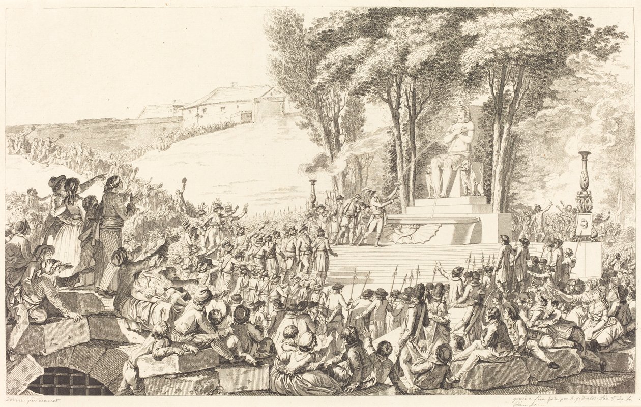 Uudelleensyntymisen lähde Bastillen raunioilla, 10. huhtikuuta 1793 tekijältä Antoine Jean Duclos after Charles Monnet