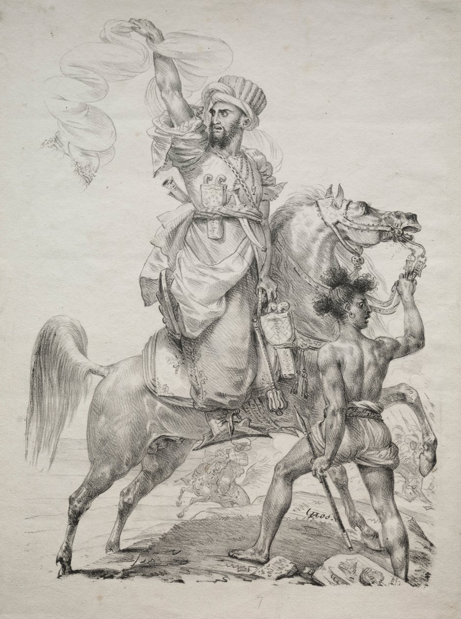 Mamelukkipäällikkö hevosen selässä opastamaan apua, 1817. tekijältä Antoine Jean Gros