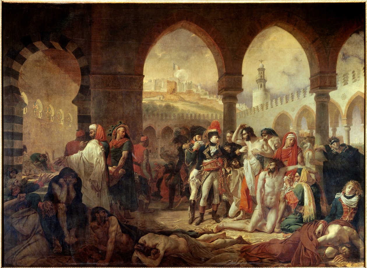 Egyptin kampanja (retkikunta) (1798-1801): "" Napoleon Bonaparte (1769-1821) vierailee Jaffan pestifereissä 11.03.1799" Antoine Jean Grosin (1771-1835) maalaus 1804 su. 5,23x7,15 m - Egyptin kampanja (1798-1801): Napoleon Bonaparte (1798-1801) 6 tekijältä Antoine Jean Gros