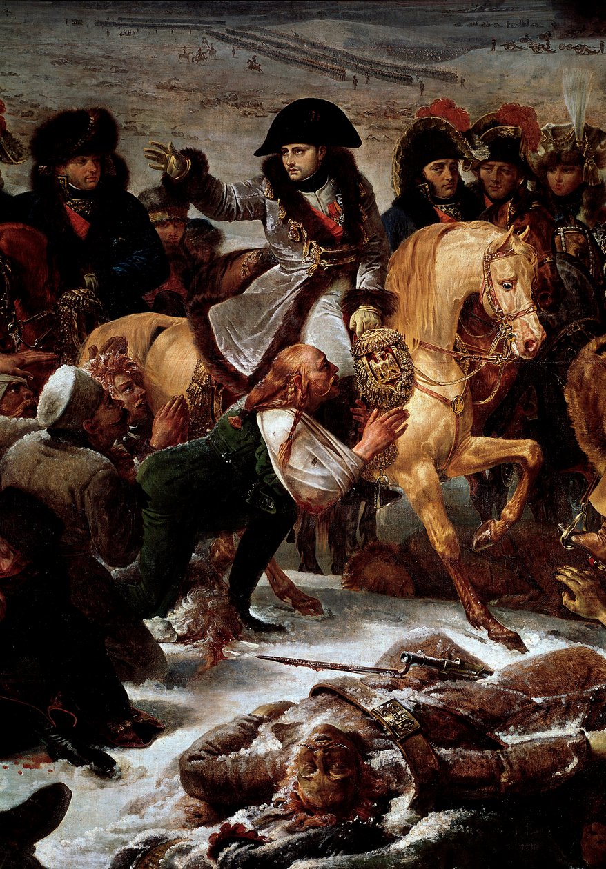 Preussin ja Puolan kampanja (1806-1807): "" Napoleon I (1769-1821) Eylaun taistelukentällä 9.2.1807"" Yksityiskohta. Antoine Jean Grosin (1771-1835) maalaus 1808 su. 5,21x7,84 m Pariisi, Musee du Louvre tekijältä Antoine Jean Gros