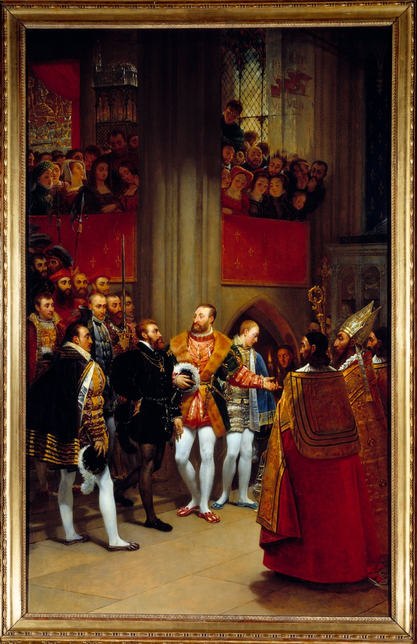 Kaarle V sai Francois I:n Saint Denisin luostarissa vuonna 1540. Antoine Jean Grosin (1771-1835) maalaus tekijältä Antoine Jean Gros