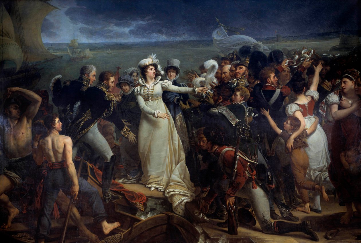 Marie Theresen Ranskan, Angoulemen herttuatar nimeltä Madame Royale (1778-1851) alukselle Pauillacissa 2.4.1815 Englannin Antoine Jean Grosin (1771-1835) maalauksessa. 1818 Su. 3,26x2,04 m Bordeaux, musee des Beaux Arts tekijältä Antoine Jean Gros