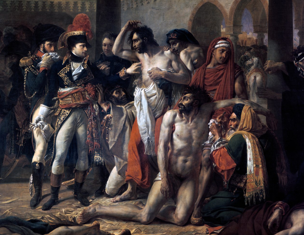 Napoleon Bonaparte vierailee Jaffan ruttokohtauksessa 11. maaliskuuta 1799, 1804. tekijältä Antoine Jean Gros