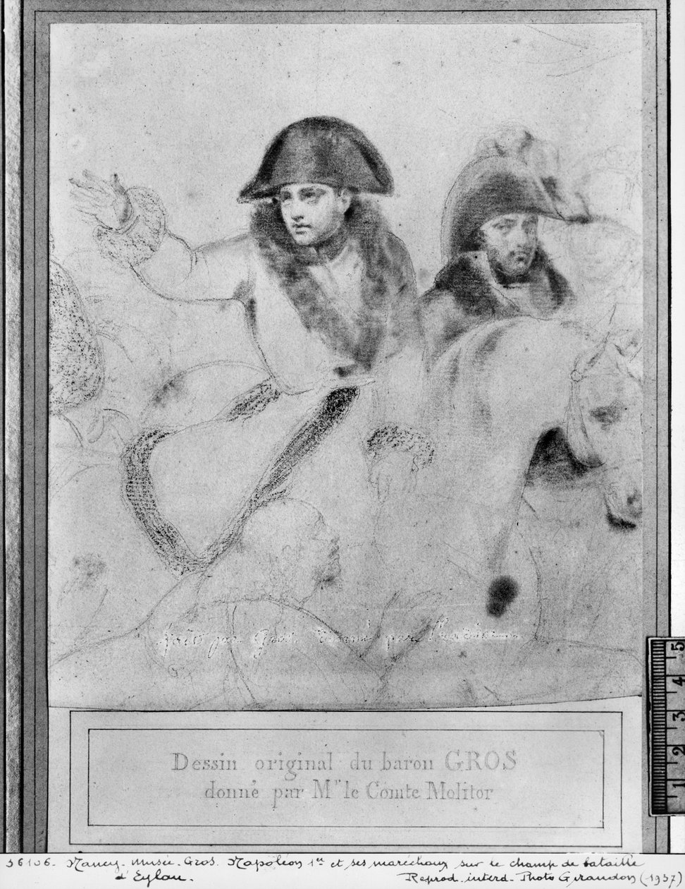 Napoleon Eylaun taistelukentällä, n. 1807-08 (pierre noire paperilla) tekijältä Antoine Jean Gros