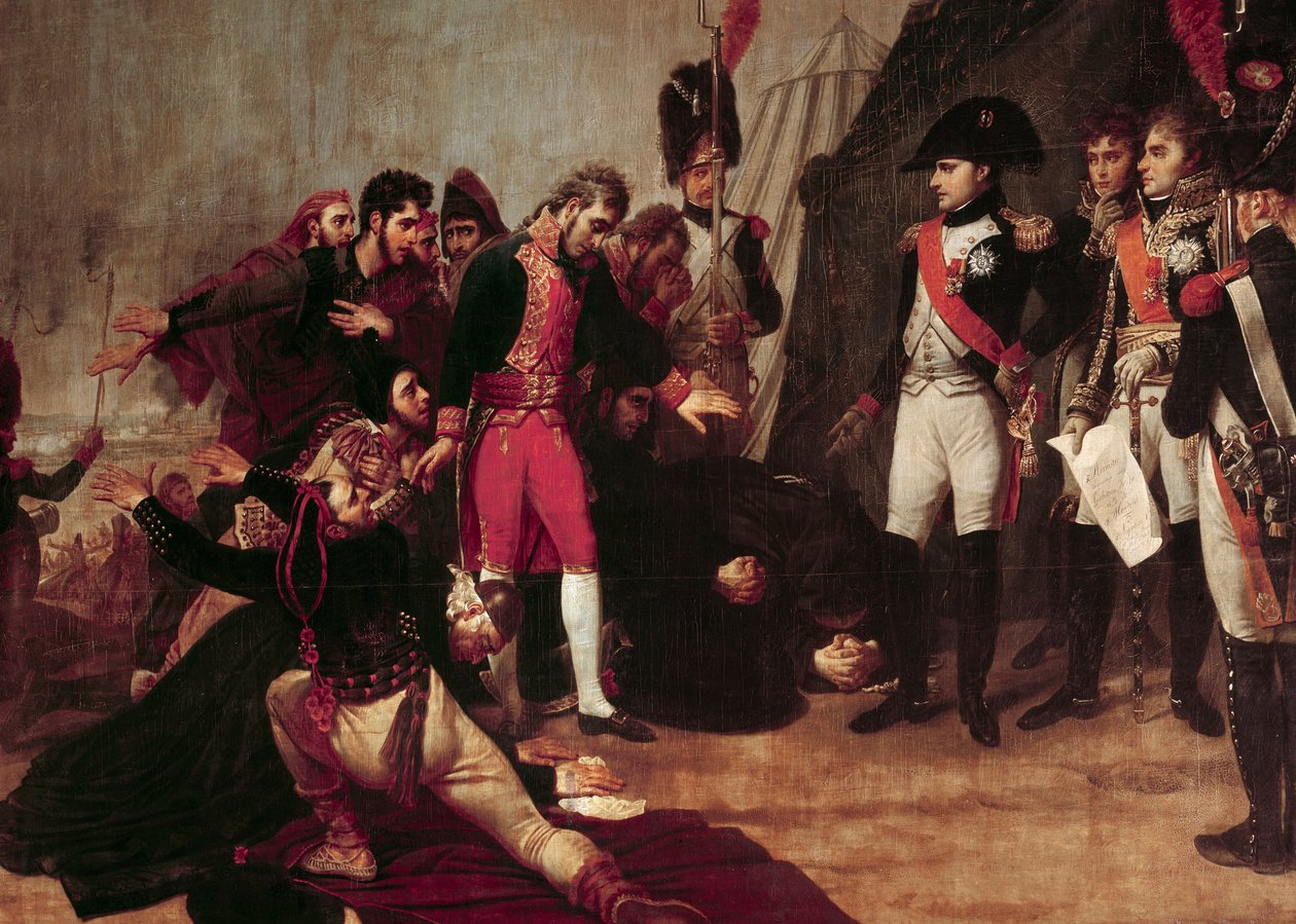Madridin antautuminen. Napoleon I sai Madridin antautumisen 4. joulukuuta 1808 tekijältä Antoine Jean Gros