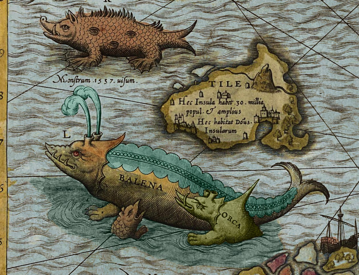 Yksityiskohta Olaus Magnuksen (1490-1557) merikartalta (Carta marina) tekijältä Antoine Lafrery