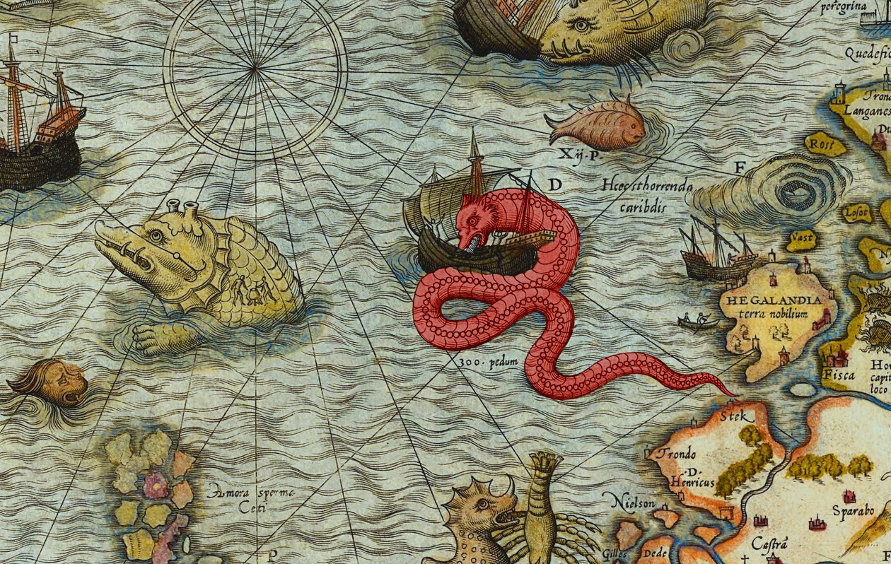 Yksityiskohta Olaus Magnuksen (1490-1557) merikartalta (Carta marina) tekijältä Antoine Lafrery