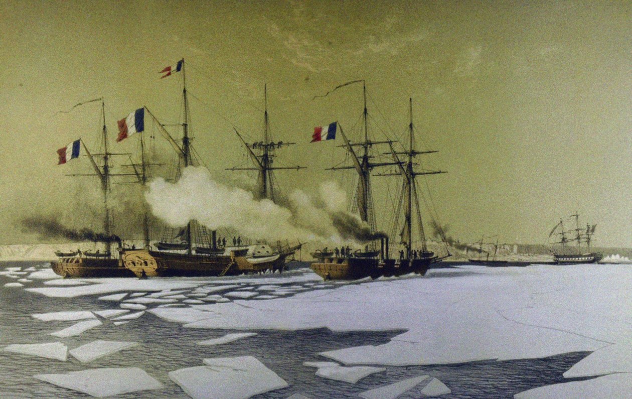 Jäänmurto Dneprin Limanissa kelluvien akkujen kulkua varten, 1855-1856, 1860 tekijältä Antoine Leon Morel Fatio