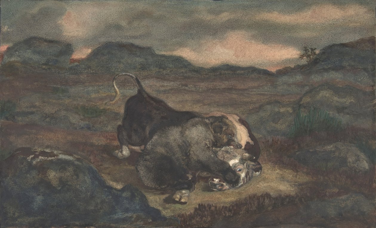 Bear Killing Bull, 1810-75. tekijältä Antoine Louis Barye