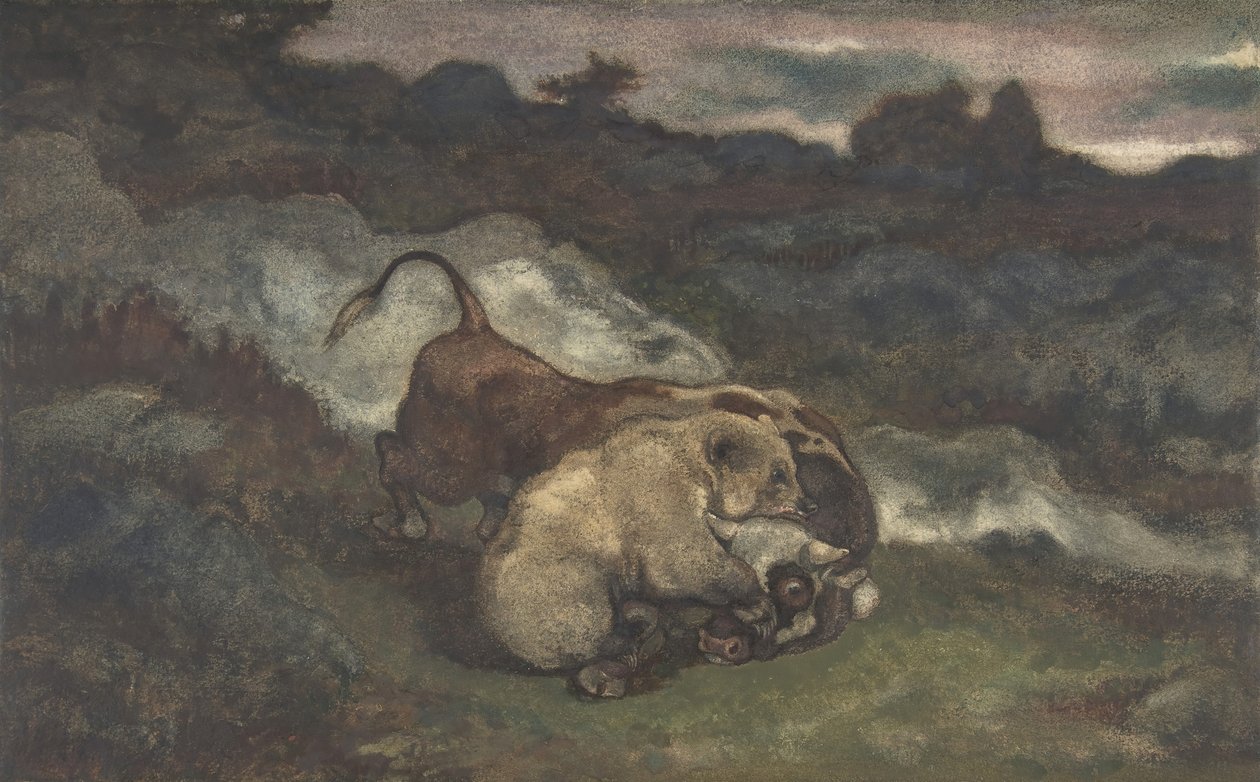 Karhu tappaa härän, 1810-75. tekijältä Antoine Louis Barye