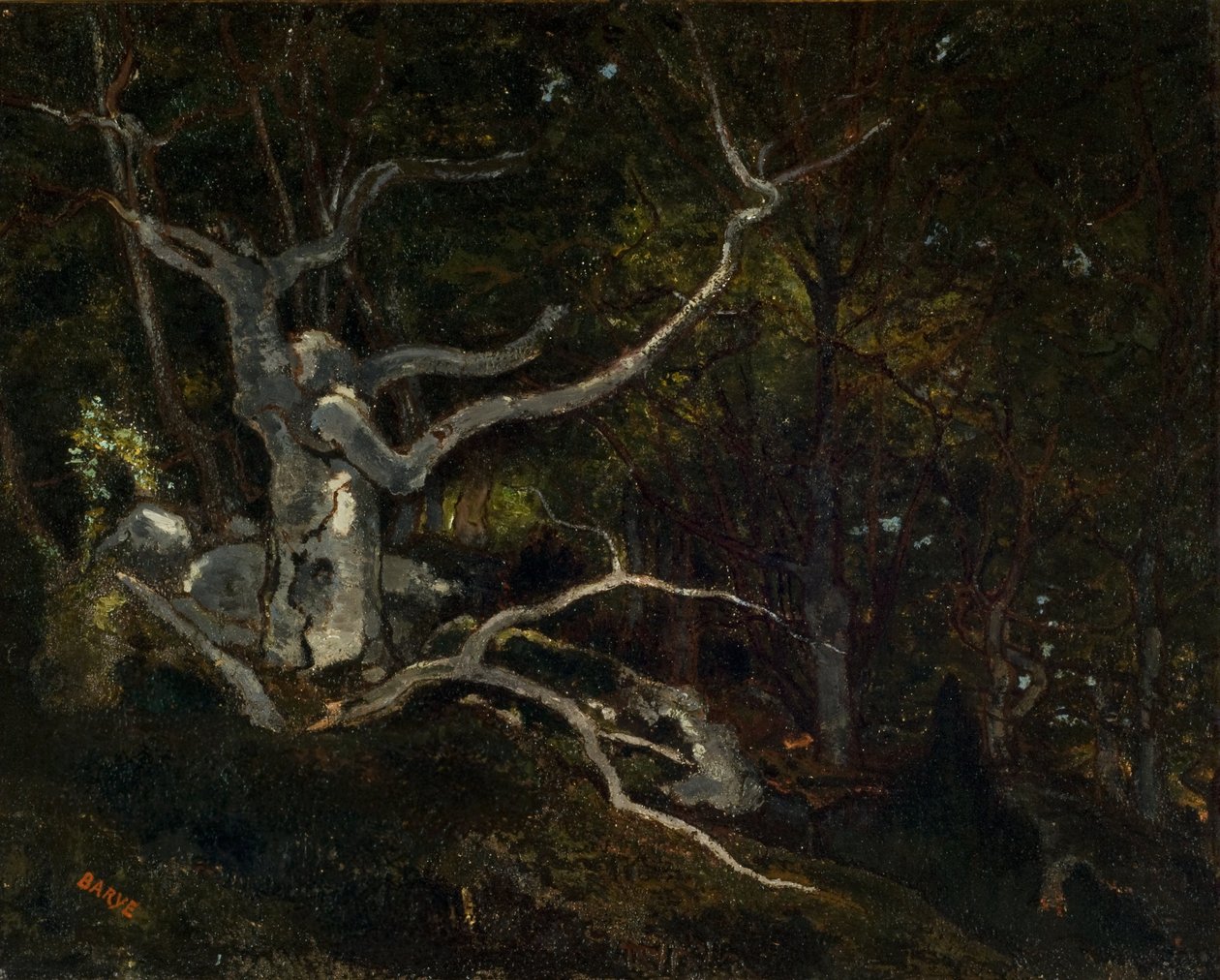 Fontainebleaun metsä, "Reine Blanche" 1860 (Öljy kankaalle) tekijältä Antoine Louis Barye