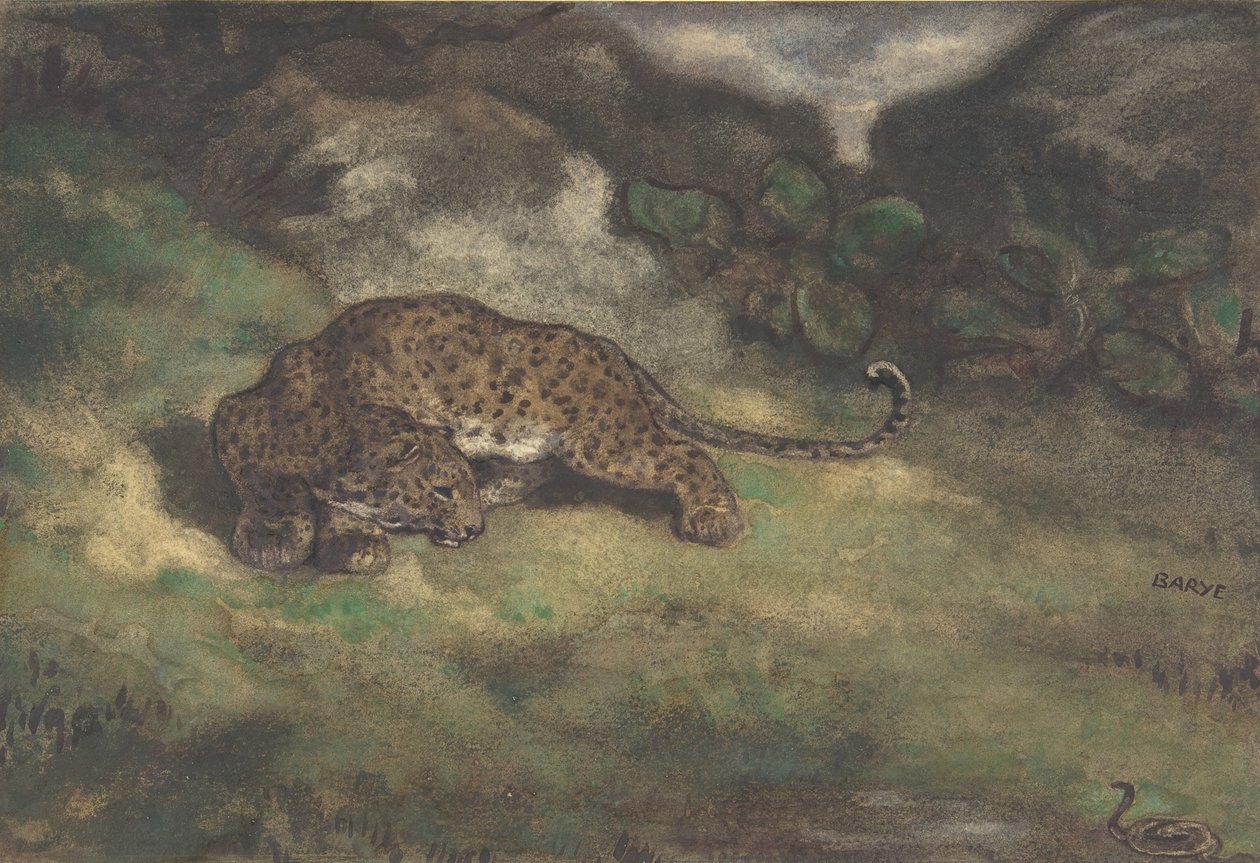 Leopardi ja käärme, 1810-75 (ruutupaperi) tekijältä Antoine Louis Barye