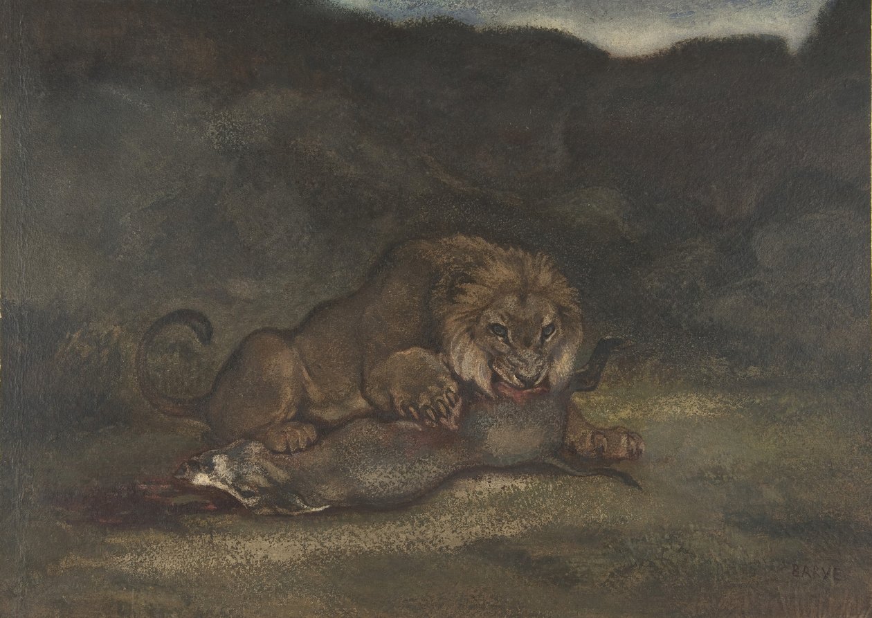 Lion söi saalista, 1810-75. tekijältä Antoine Louis Barye