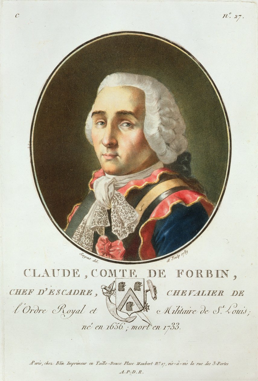Claude (1656-1733) Comte de Forbin, 1789, teoksesta "Muotokuvia suurista miehistä, maineikkaista naisista ja ikimuistoisista Ranskan kohteista", kaiverrettu 1787-92 tekijältä Antoine Louis Francois Sergent Marceau