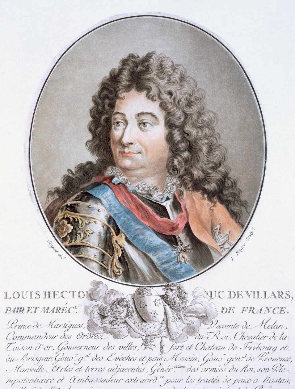 Claude Louis Hector de Villars teoksesta "Muotokuvia suurista miehistä, maineikkaista naisista ja mieleenpainuvista Ranskan kohteista, kaiverrettu ja painettu väreillä", julkaisija Pierre Blin, 1786-92, Paris (väri fi tekijältä Antoine Louis Francois Sergent Marceau