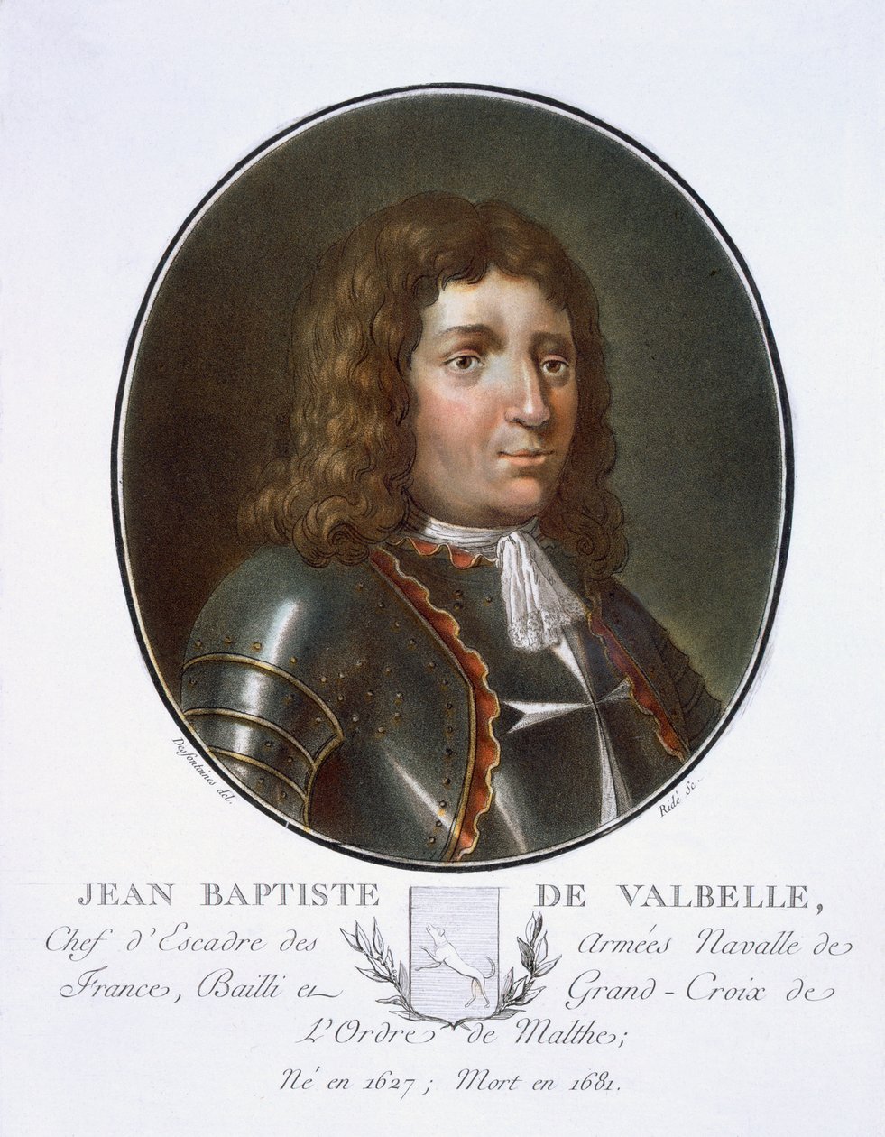 Jean Baptiste de Valbelle teoksesta "Muotokuvia suurista miehistä, maineikkaista naisista ja mieleenpainuvista Ranskan kohteista, kaiverrettu ja painettu väreillä", julkaisija Pierre Blin, 1786-92, Pariisi (värikirjoitus) tekijältä Antoine Louis Francois Sergent Marceau