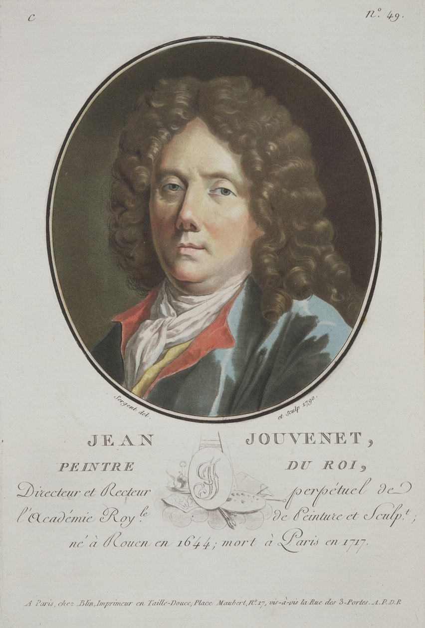 Jean Jouvenet, teoksesta Muotokuvia Ranskan suurista miehistä, maineikkaista naisista ja ikimuistoisista aiheista, kaiverrettu ja painettu värillisenä, julkaisija Pierre Blin, 1786-1792, Pariisi tekijältä Antoine Louis Francois Sergent Marceau