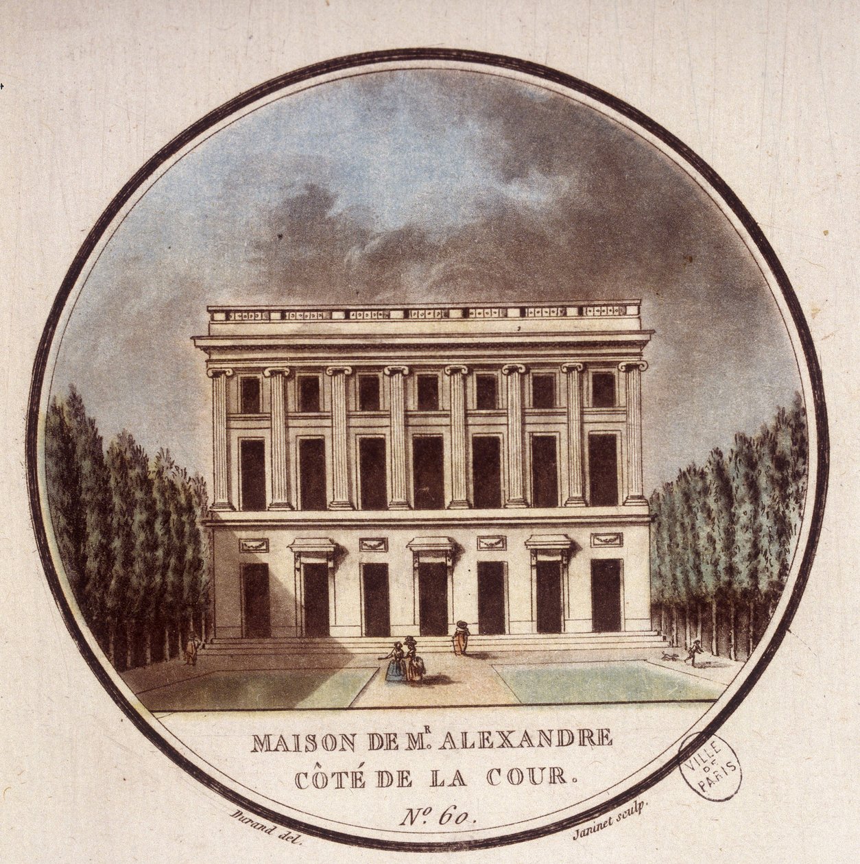 Maison de Monsieur Alexandre, sivupiha, Pariisi. Kersantin prittoreskissa näkymässä Pariisin päärakennuksiin tekijältä Antoine Louis Francois Sergent Marceau