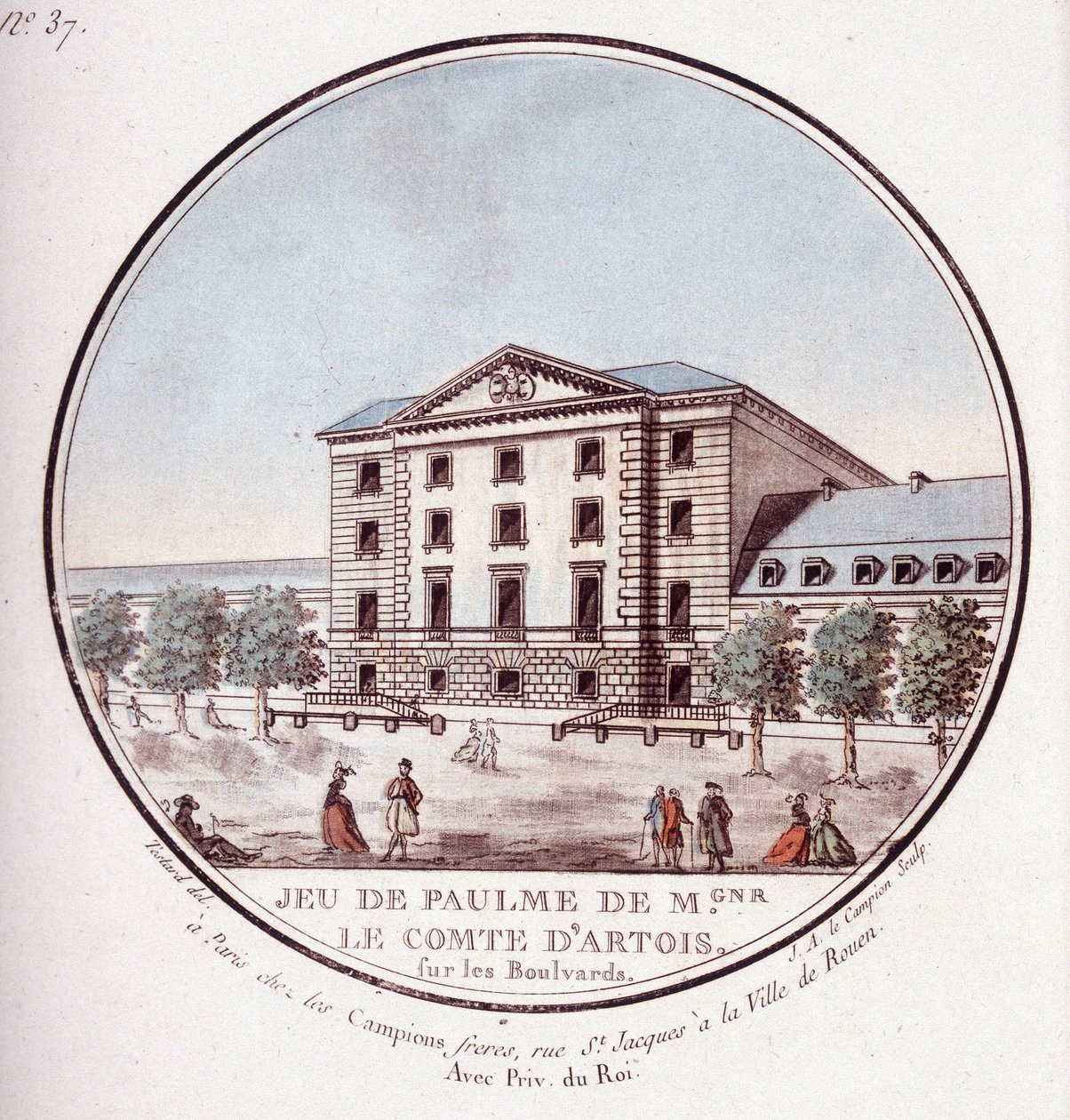 Artoisin tilin palmupeli bulevardeilla. Kersantin prittoreskissa näkymässä Pariisin päärakennuksiin tekijältä Antoine Louis Francois Sergent Marceau