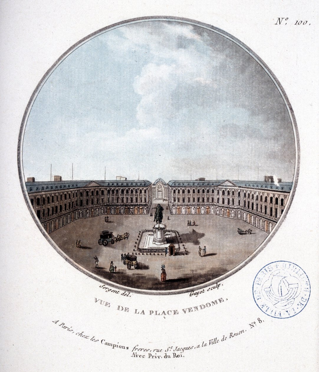 Näkymä Place Vendômelle - kuvassa "" Kuvankauniit näkymät Pariisin päärakennuksille" by Sergeant tekijältä Antoine Louis Francois Sergent Marceau
