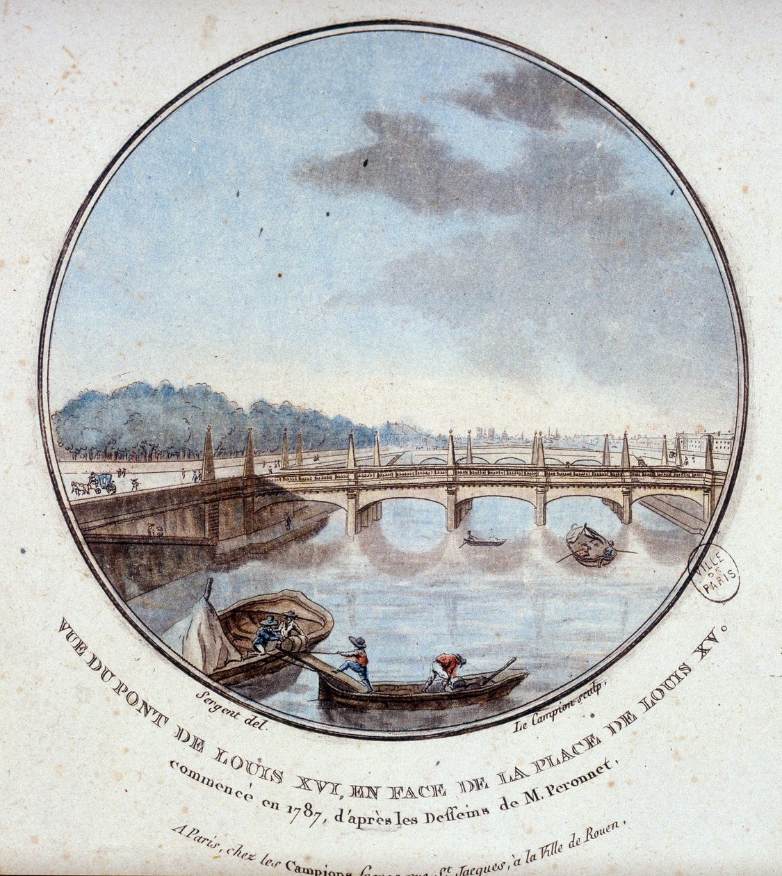 Näkymä Ludvig XVI:n sillalle, Ludvig XV:n paikkaa vastapäätä, alkoi vuonna 1787 herra Peronnet