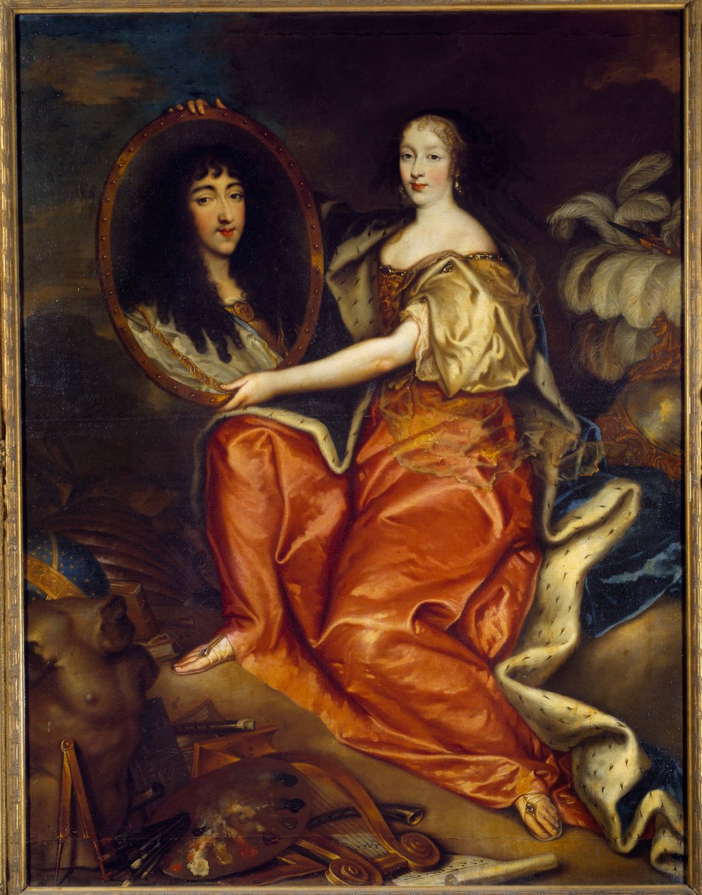 Englannin Henriette Annen (Henriette-Anne) (1644-1670) muotokuva Orleansin herttuattaren Philippe Ducin (1640-1701) dit Monsieur muotokuva. Kaksoismuotokuva: Abymen maalaus maalauksessa. Antoine Mathieun (1631-1673) maalaus 1664 Sun. tekijältä Antoine Mathieu