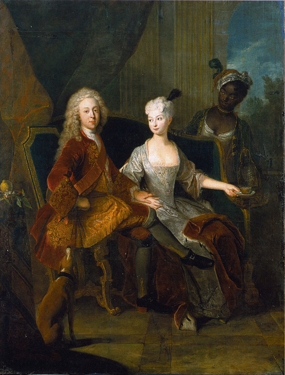Saksa: Württembergin perintöprinssi Friedrich Ludwig (1698-1731) ja hänen vaimonsa Henriette Marie Brandenburg-Schwedt (1702-1782) Württembergin perintöprinssi Friedrich Ludwigin ja hänen vaimonsa Henriette Marie Brandenburg-Schwedtin muotokuva. tekijältä Antoine Pesne