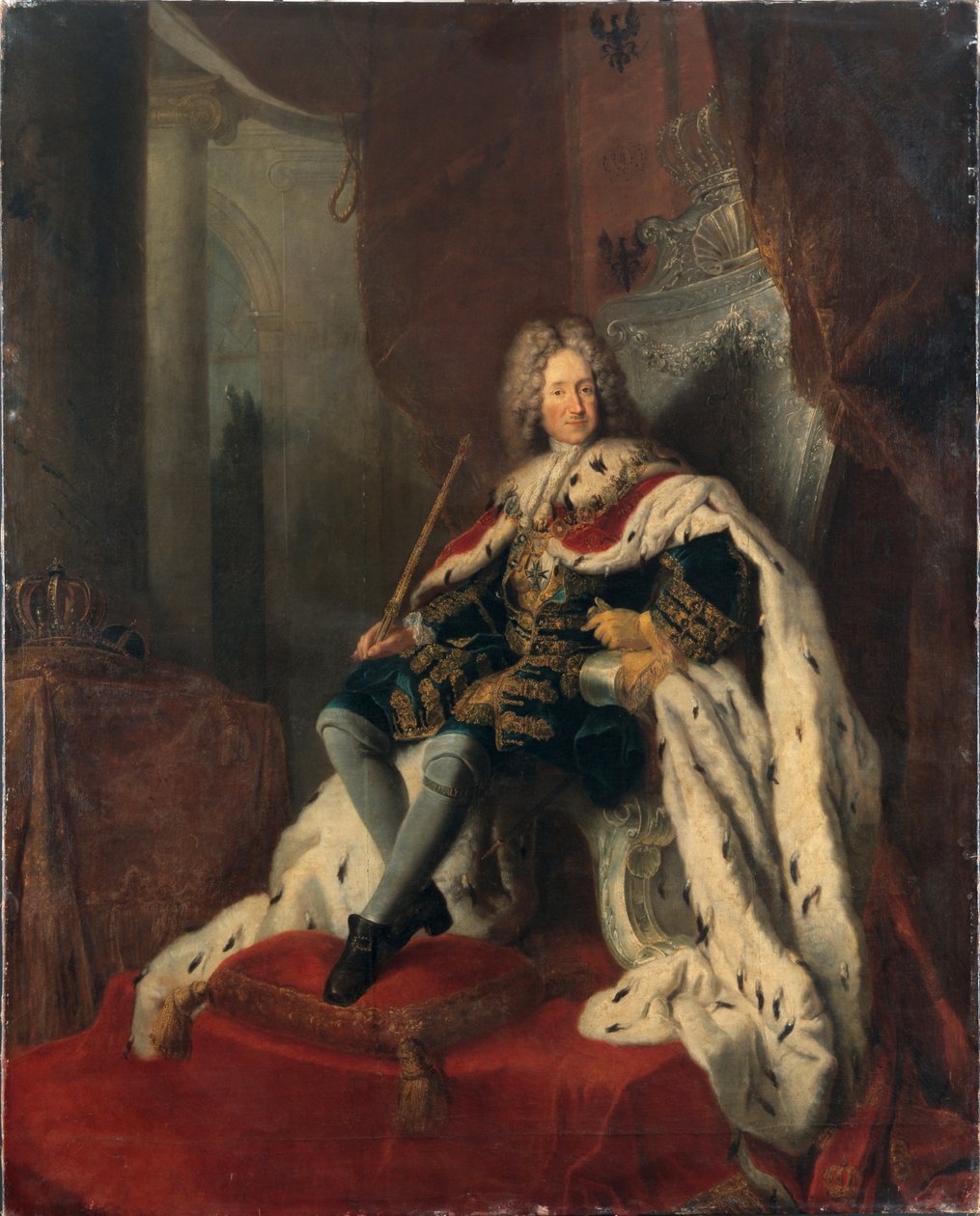 Kuningas Frederick I hopeavaltaistuimella, noin 1712. tekijältä Antoine Pesne