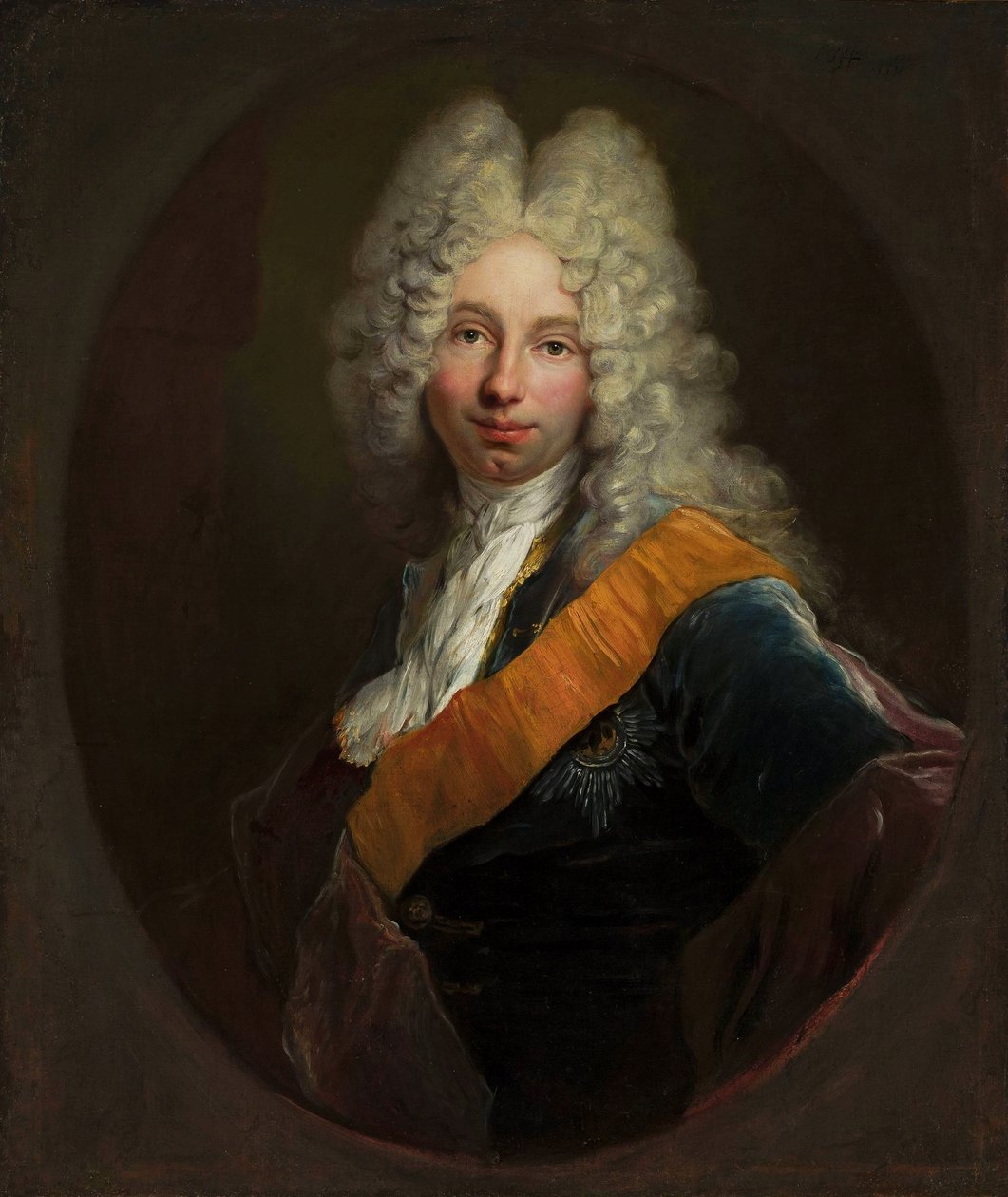 Puola:  Friedrich Wilhelm Kettler (1692-1711) (Portret mężczyzny w peruce i z orderem Czarnego Orła0 Friedrich Wilhelm Kettler (1692-1711) (Muotokuva peruukkipäisestä miehestä, jolla on Mustan kotkan ritarikunta). tekijältä Antoine Pesne