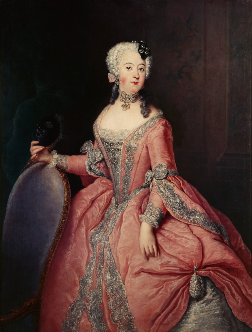 Muotokuva Luise Ulrike Prinzessin von Preußenista (1720-1782) mit Maske in der Hand tekijältä Antoine Pesne