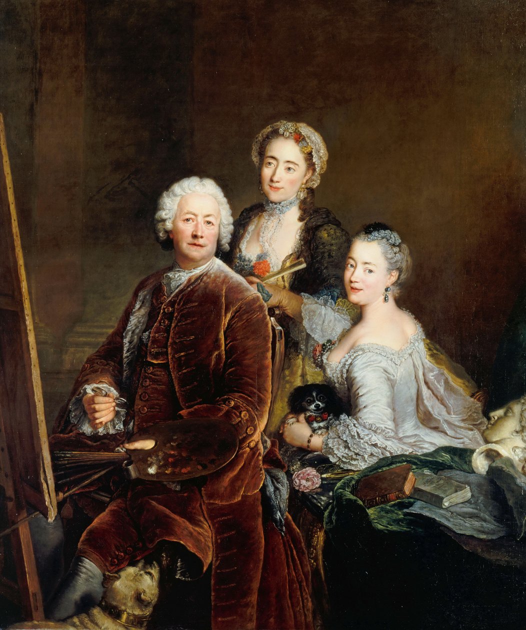 Omakuva tytär Henriette Royardin ja Marie de Règen kanssa telineen edessä tekijältä Antoine Pesne