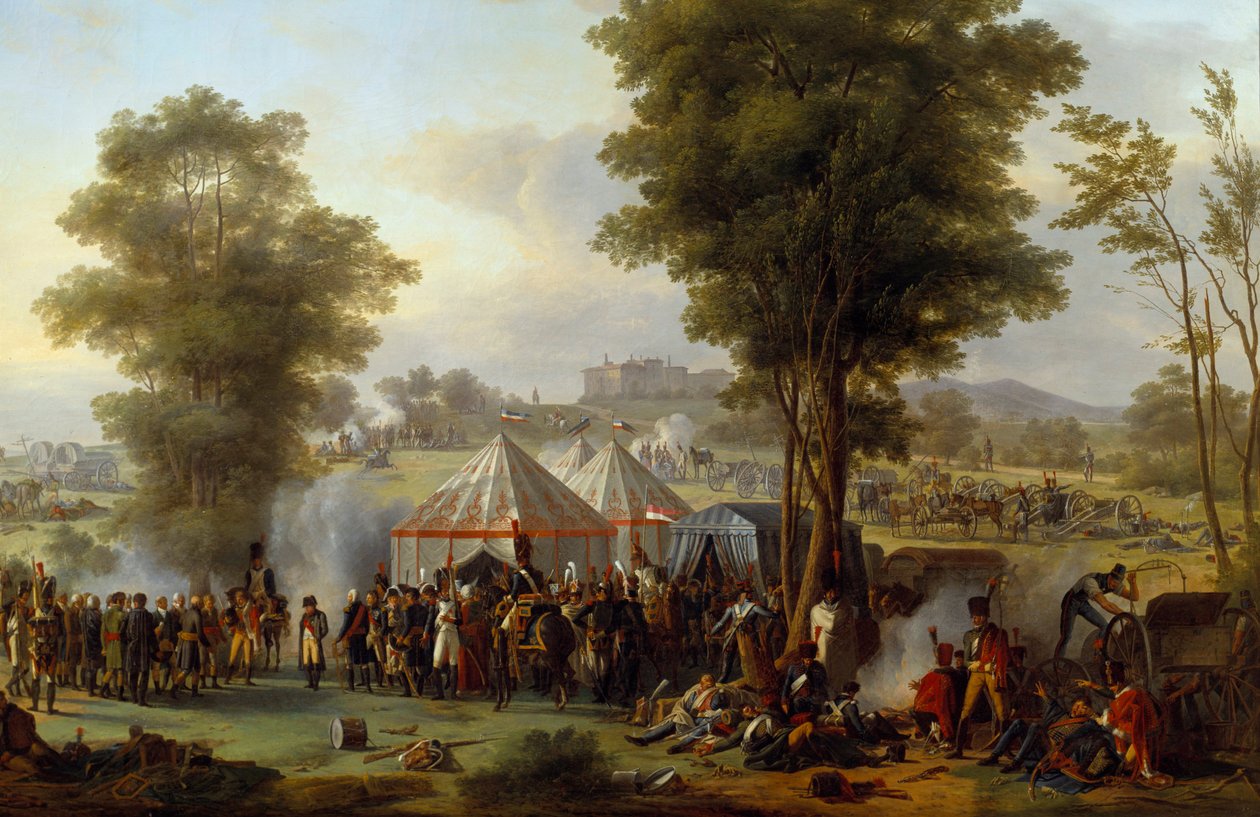 Keisari Napoleon I:n (1769-1821) bivouac lähellä Ebersbergin linnaa Itävallassa 4.5.1809 Antoine Pierre Monginin (1761-1827) maalaus 1810 su. 1,35x2,03m. tekijältä Antoine Pierre Mongin