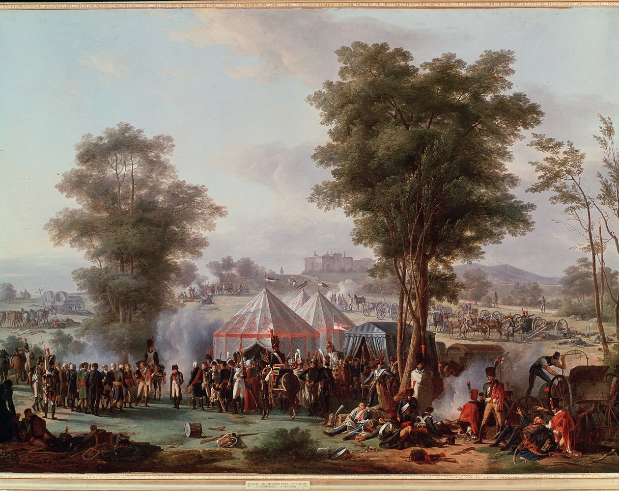 Keisari Napoleon I:n bivouac lähellä Ebersbergin linnaa Itävallassa 4.5.1809 (maalaus tekijältä Antoine Pierre Mongin