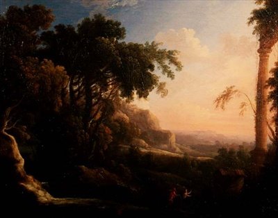 Pan ja Syrinx arkadialaisessa maisemassa tekijältä Antoine Pierre the Younger Patel