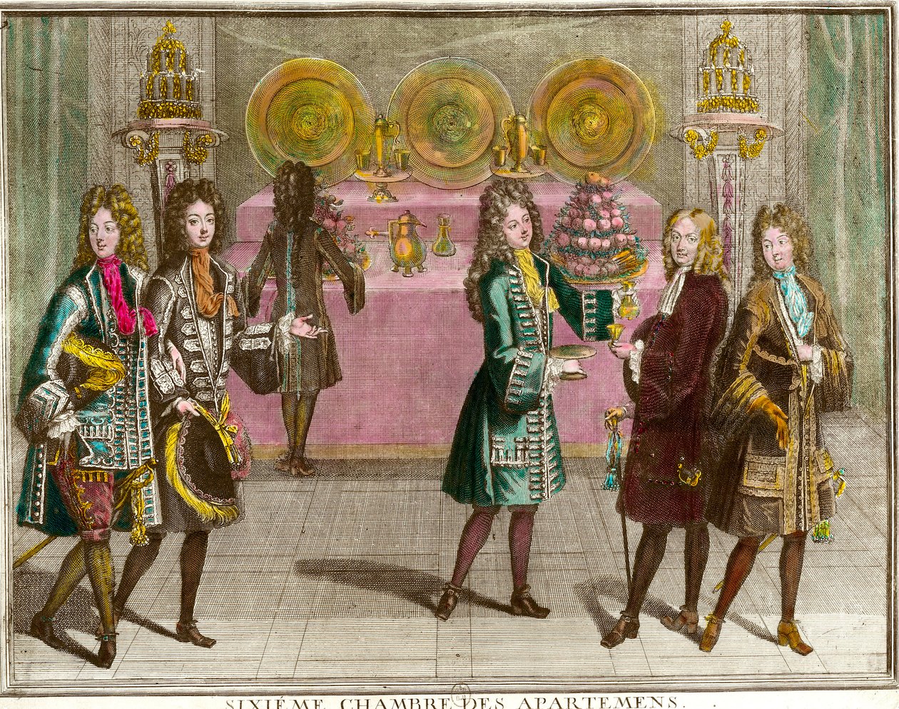 Buffet tarkoittaa välipaloja Ludvig XIV:n (1638-1715) perheen huoneistojen kuudennessa makuuhuoneessa Versailles