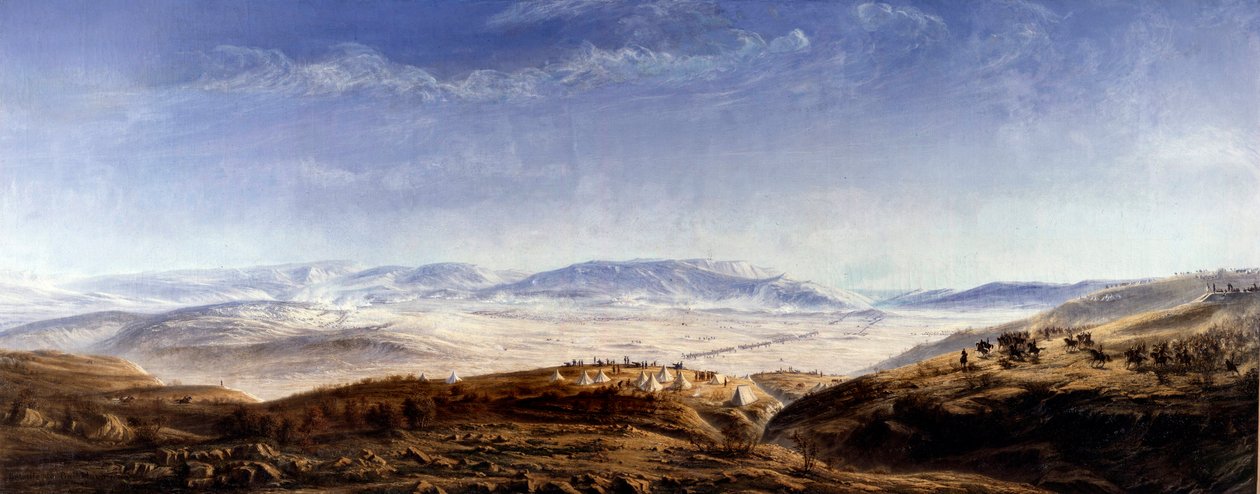 Krimin sota (1853-1856): "" Balaklavan taistelu Krimillä 25.10.1854"" Antoine Valentin Jumel de Noireterren (1824-1902) maalaus 1854 Pariisi, armeijamuseo tekijältä Antoine Valentin Jumel de Noireterre