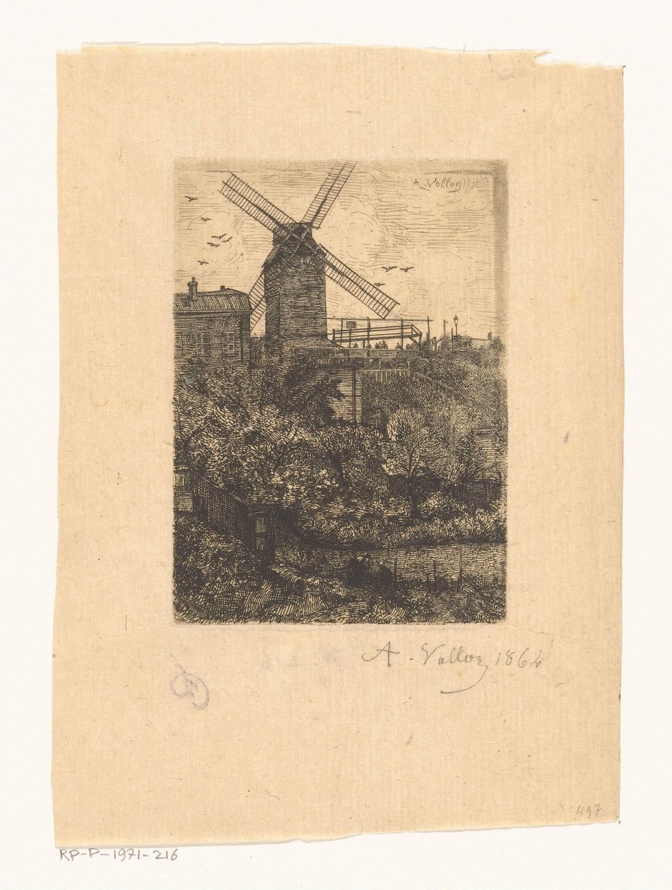 Näkymä Moulin de la Galettelle Montmartressa tekijältä Antoine Vollon (signed by artist)
