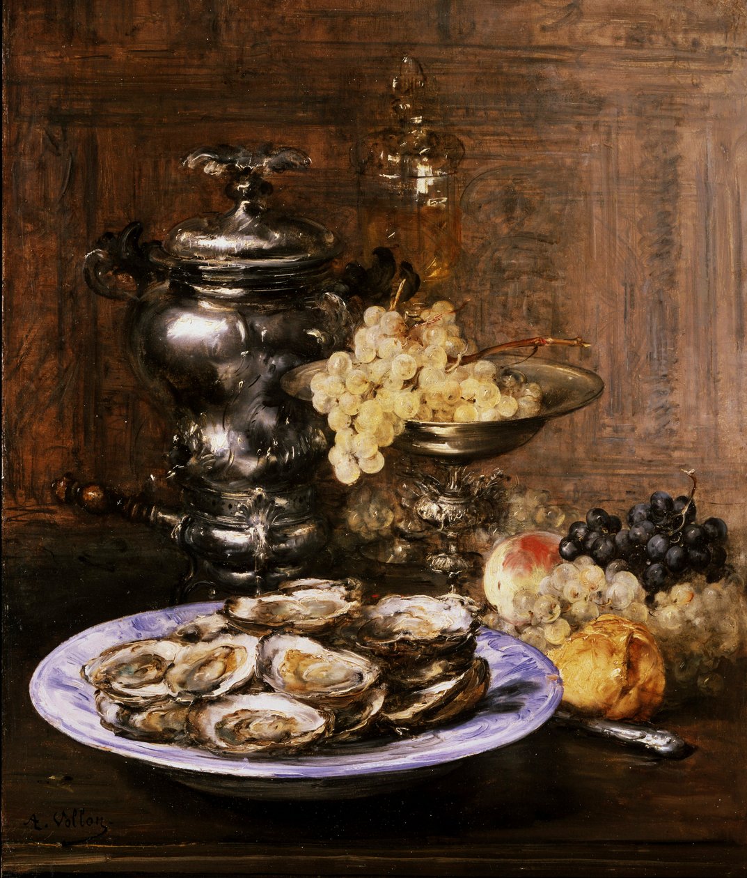 Asetelma ostereita. Antoine Vollonin (1833-1900) maalaus Yksityiskokoelma. tekijältä Antoine Vollon