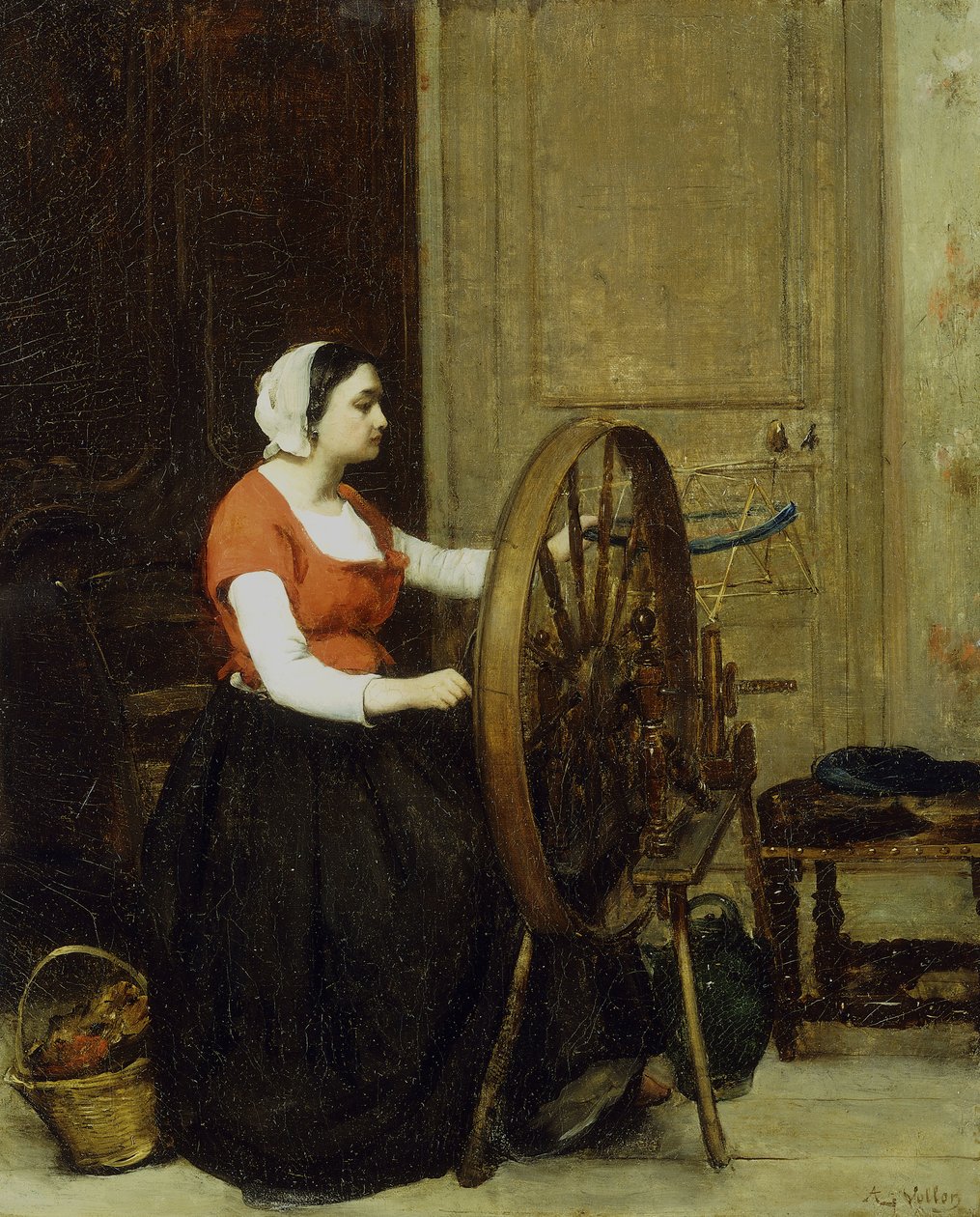 Nainen ja pyörivä pyörä, n. 1860? tekijältä Antoine Vollon