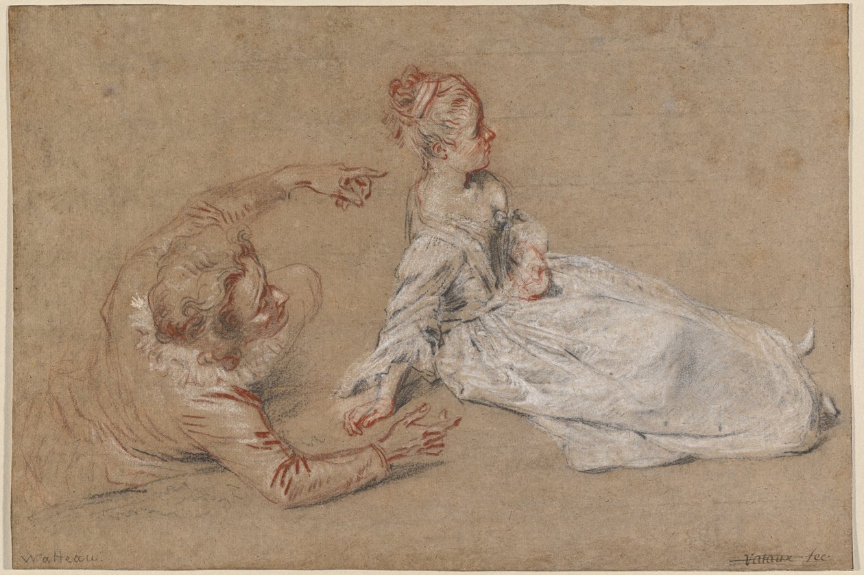 Makaava mies ja maassa istuva nainen tekijältä Antoine Watteau