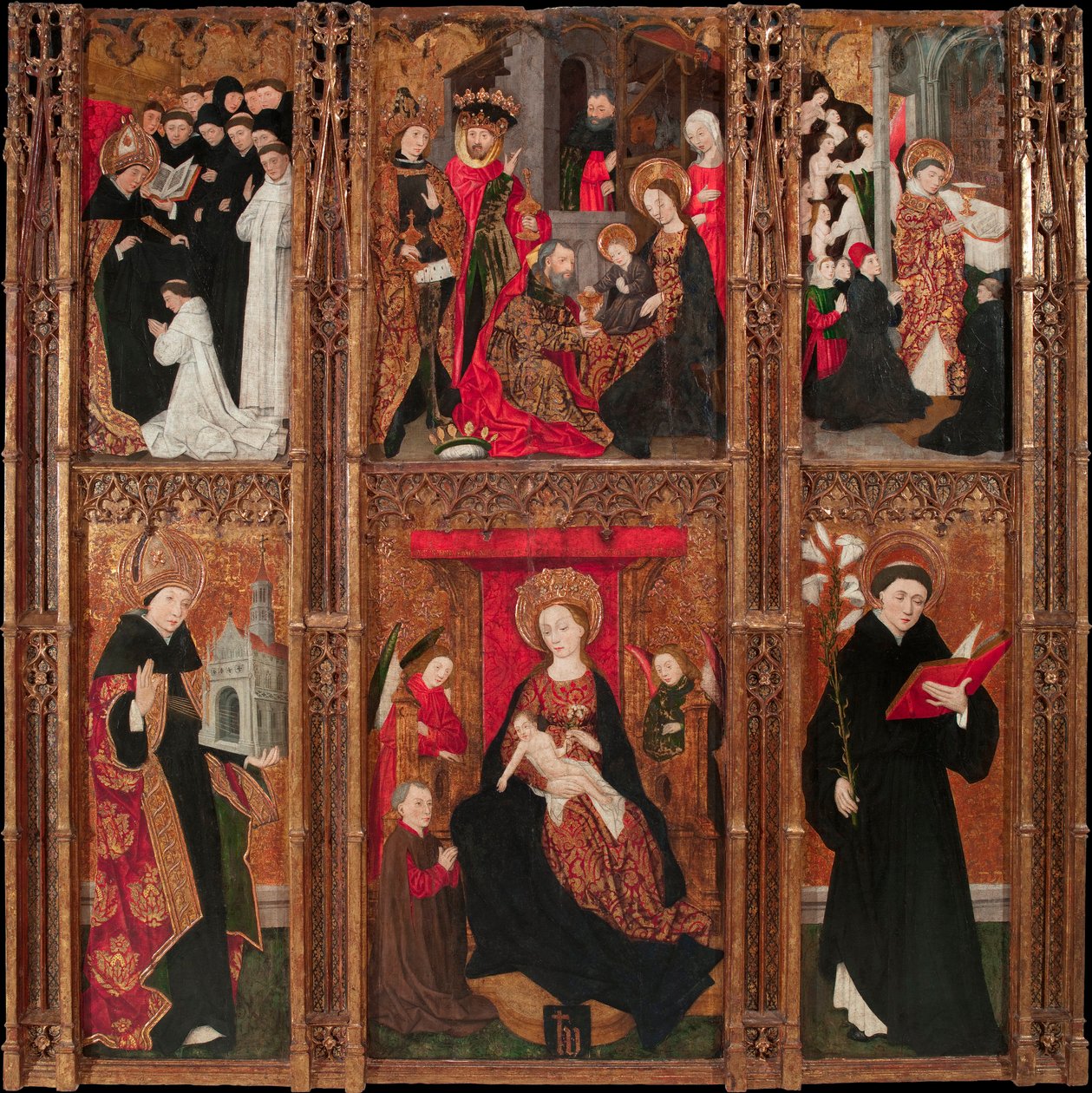 Retable de la vierge, Saint Augustin ja Saint Nicolas de Tolentino - Neitsyt, Pyhän Augustinuksen ja Pyhän Nikolauksen Tolentinon alttaritaulu - Antoine de Lonhy (1446-1490) Tempera ja öljy puulle 1462 Museu Nacional d