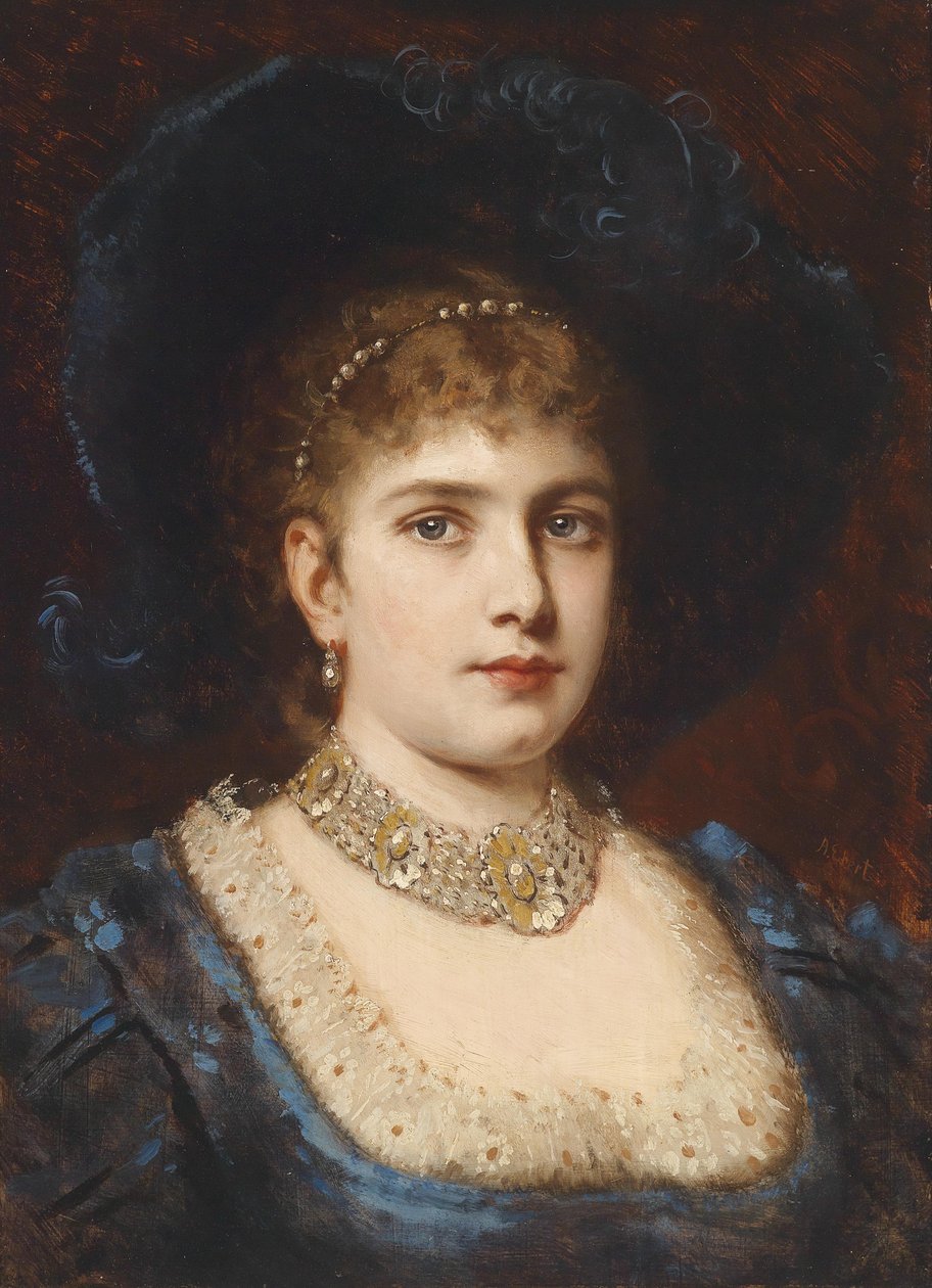 Bildnis einer Dame in blauem Kleid mit Hut tekijältä Anton Ebert